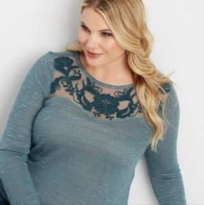 Maurice's Light Seafoam Sweater with Lace Detail. Size 1X